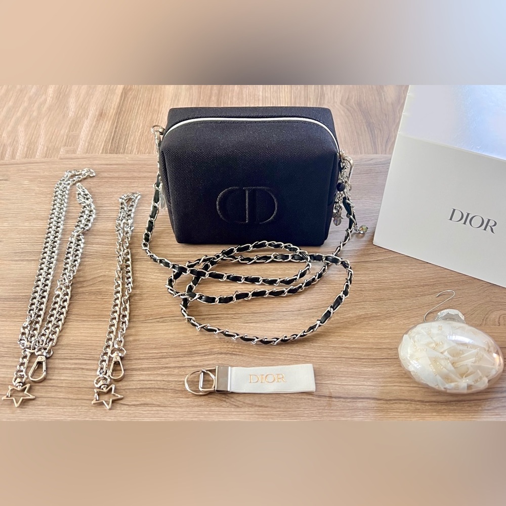 Dior Crossbody Bag Cosmetic Makeup Pouch Silver Hardware Star Charms and Straps